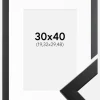 Ramme Trendline Sort 30x40 cm - Passepartout Hvid 8x12 inches