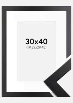 Ramme Trendline Sort 30x40 cm - Passepartout Hvid 8x12 inches