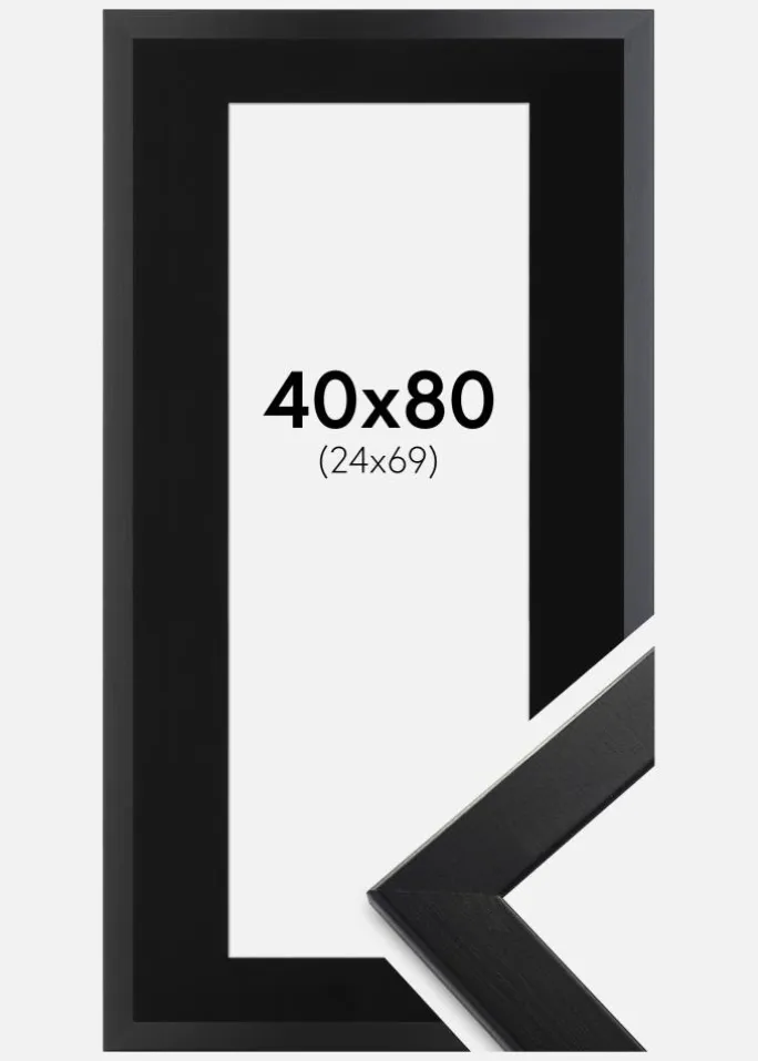 Ramme Trendline Sort 40x80 cm - Passepartout Sort 25x70 cm