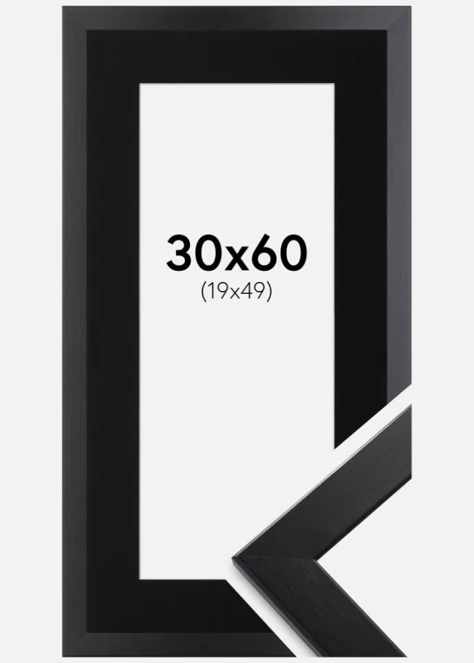 Ramme Trendline Sort 30x60 cm - Passepartout Sort 20x50 cm
