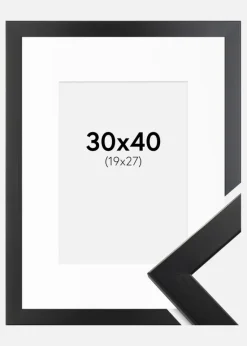 Ramme Trendline Sort 30x40 cm - Passepartout Hvid 20x28 cm
