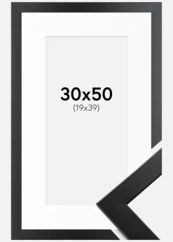 Ramme Trendline Sort 30x50 cm - Passepartout Hvid 20x40 cm