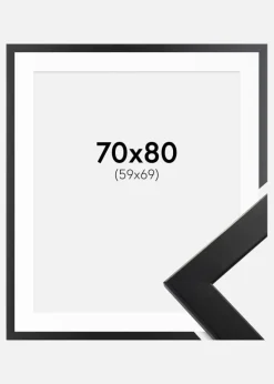 Ramme Trendline Sort 70x80 cm - Passepartout Hvid 60x70 cm