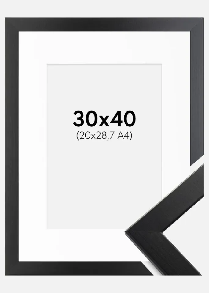 Ramme Trendline Sort 30x40 cm - Passepartout Hvid 21x29,7 cm (A4)