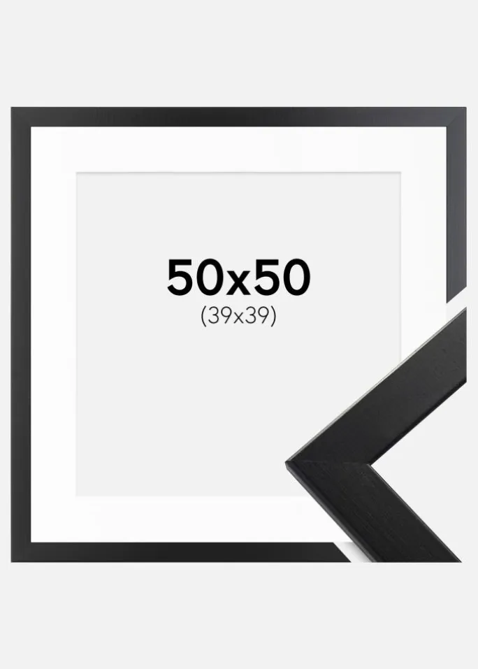 Ramme Trendline Sort 50x50 cm - Passepartout Hvid 40x40 cm
