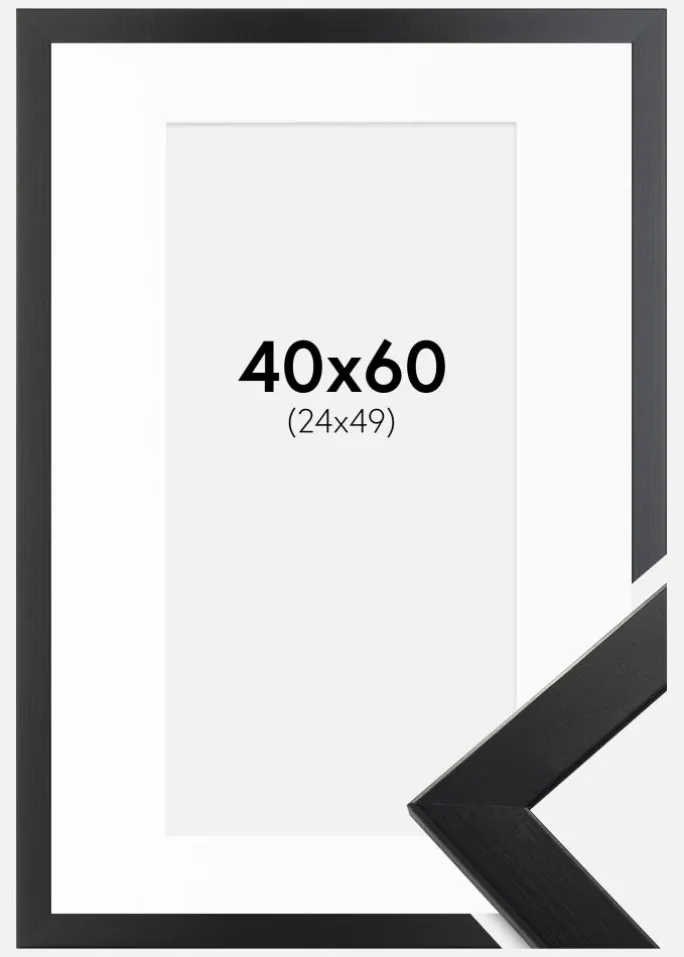 Ramme Trendline Sort 40x60 cm - Passepartout Hvid 25x50 cm