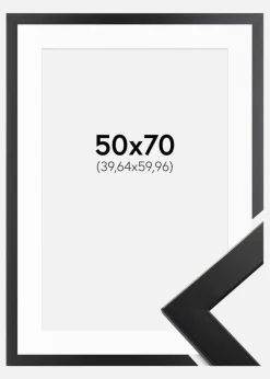 Ramme Trendline Sort 50x70 cm - Passepartout Hvid 16x24 inches