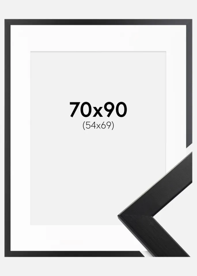 Ramme Trendline Sort 70x90 cm - Passepartout Hvid 55x70 cm