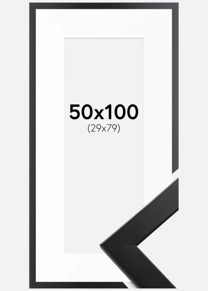 Ramme Trendline Sort 50x100 cm - Passepartout Hvid 30x80 cm