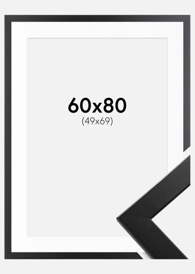 Ramme Trendline Sort 60x80 cm - Passepartout Hvid 50x70 cm