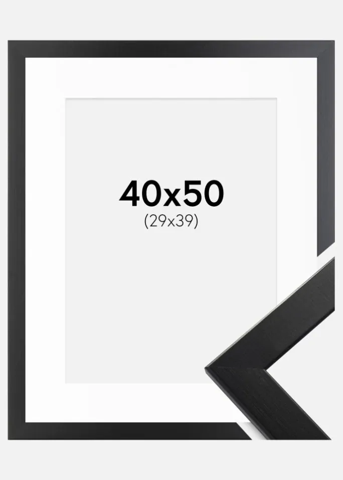 Ramme Trendline Sort 40x50 cm - Passepartout Hvid 30x40 cm