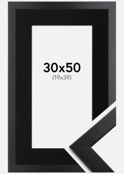 Ramme Trendline Sort 30x50 cm - Passepartout Sort 20x40 cm