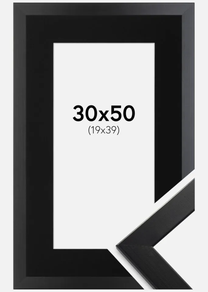 Ramme Trendline Sort 30x50 cm - Passepartout Sort 20x40 cm