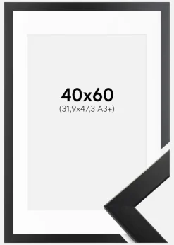 Ramme Trendline Sort 40x60 cm - Passepartout Hvid 32,9x48,3 cm (A3+)