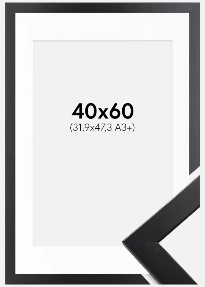 Ramme Trendline Sort 40x60 cm - Passepartout Hvid 32,9x48,3 cm (A3+)