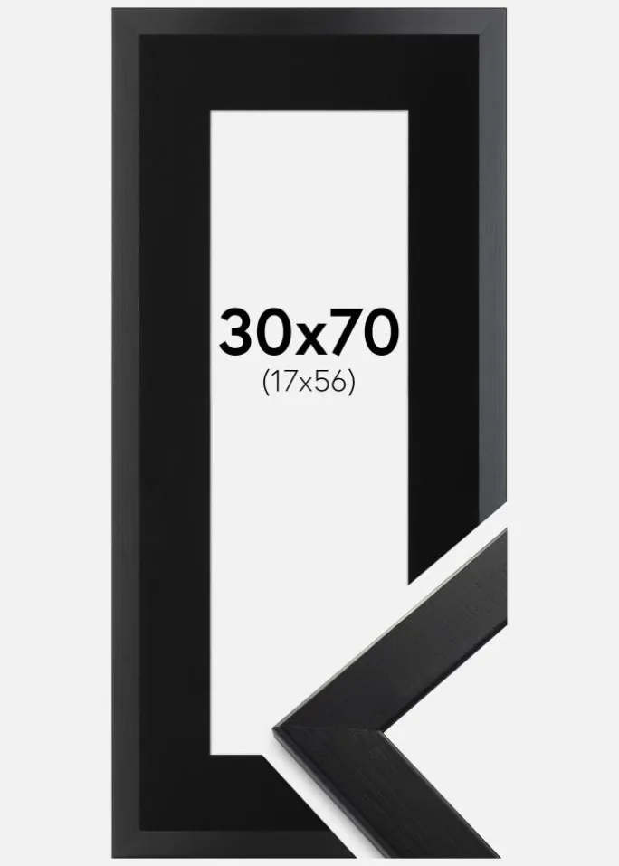 Ramme Trendline Sort 30x70 cm - Passepartout Sort 18x57 cm