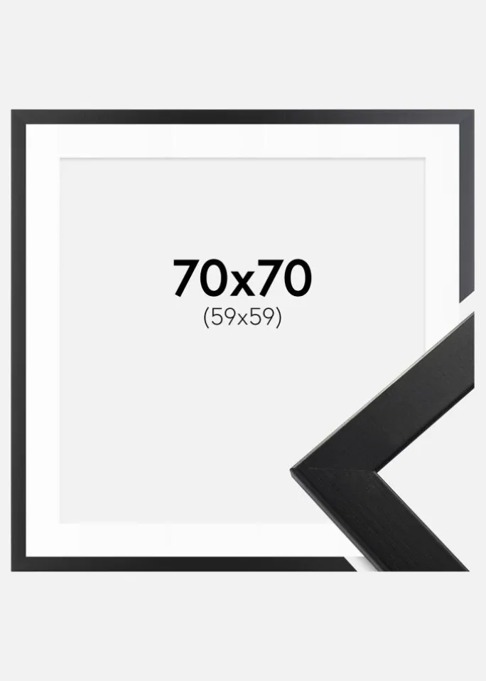 Ramme Trendline Sort 70x70 cm - Passepartout Hvid 60x60 cm