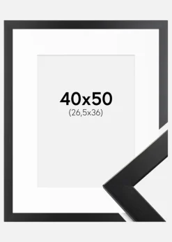 Ramme Trendline Sort 40x50 cm - Passepartout Hvid 27,5x37 cm