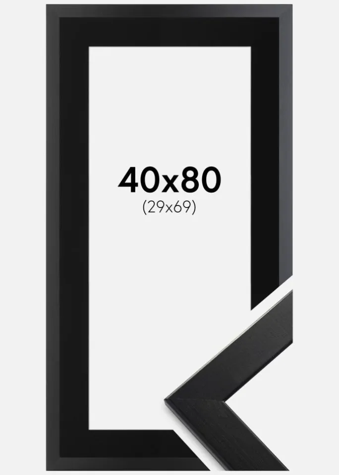 Ramme Trendline Sort 40x80 cm - Passepartout Sort 30x70 cm