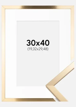 Ramme Trendy Guld 30x40 cm - Passepartout Hvid 8x12 inches