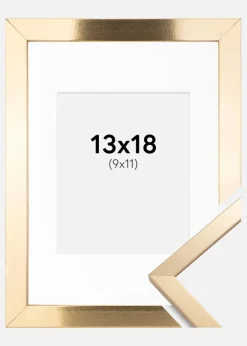 Ramme Trendy Guld 13x18 cm - Passepartout Hvid 10x12 cm