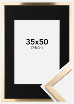 Ramme Trendy Guld 35x50 cm - Passepartout Sort 25x35 cm