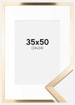 Ramme Trendy Guld 35x50 cm - Passepartout Hvid 25x35 cm