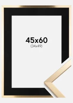 Ramme Trendy Guld 45x60 cm - Passepartout Sort 35x50 cm