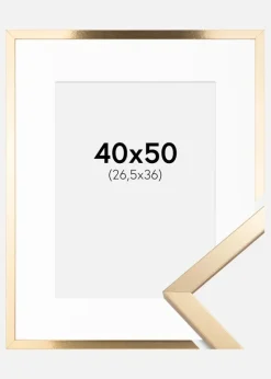 Ramme Trendy Guld 40x50 cm - Passepartout Hvid 27,5x37 cm
