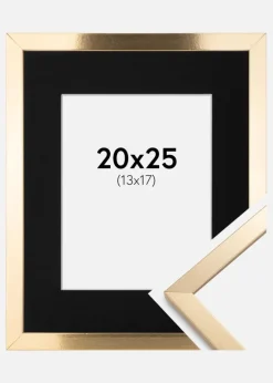 Ramme Trendy Guld 20x25 cm - Passepartout Sort 14x18 cm