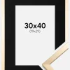 Ramme Trendy Guld 30x40 cm - Passepartout Sort 20x30 cm