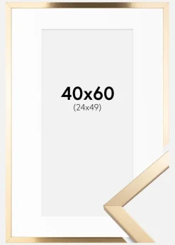 Ramme Trendy Guld 40x60 cm - Passepartout Hvid 25x50 cm