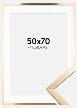 Ramme Trendy Guld 50x70 cm - Passepartout Hvid 42x59,4 cm (A2)