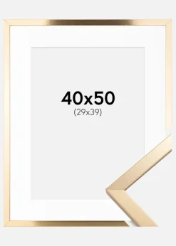 Ramme Trendy Guld 40x50 cm - Passepartout Hvid 30x40 cm