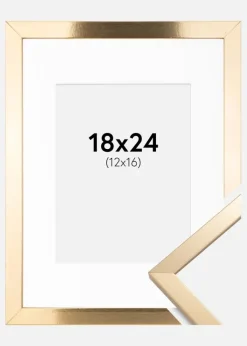 Ramme Trendy Guld 18x24 cm - Passepartout Hvid 13x17 cm