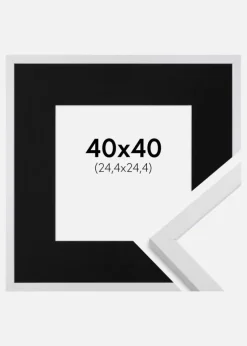 Ramme Trendy Hvid 40x40 cm - Passepartout Sort 10x10 inches