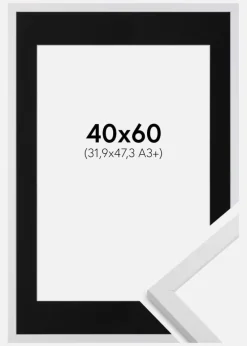 Ramme Trendy Hvid 40x60 cm - Passepartout Sort 32,9x48,3 cm (A3+)