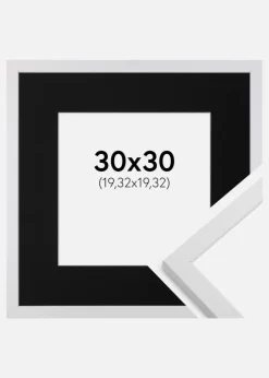 Ramme Trendy Hvid 30x30 cm - Passepartout Sort 8x8 inches