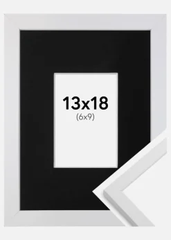 Ramme Trendy Hvid 13x18 cm - Passepartout Sort 7x10 cm