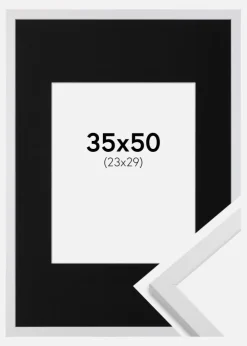 Ramme Trendy Hvid 35x50 cm - Passepartout Sort 24x30 cm