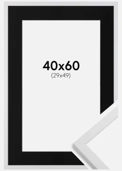 Ramme Trendy Hvid 40x60 cm - Passepartout Sort 30x50 cm