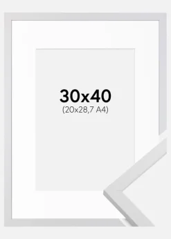 Ramme Trendy Hvid 30x40 cm - Passepartout Hvid 21x29,7 cm (A4)