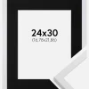 Ramme Trendy Hvid 24x30 cm - Passepartout Sort 7x9 inches