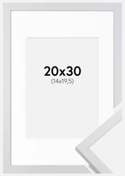 Ramme Trendy Hvid 20x30 cm - Passepartout Hvid 15x21 cm (A5)