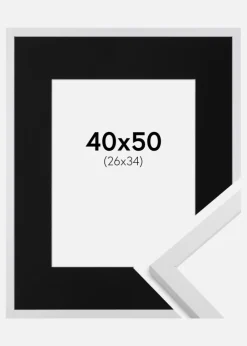 Ramme Trendy Hvid 40x50 cm - Passepartout Sort 27x35 cm