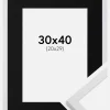 Ramme Trendy Hvid 30x40 cm - Passepartout Sort 21x30 cm