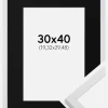 Ramme Trendy Hvid 30x40 cm - Passepartout Sort 8x12 inches