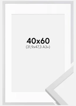 Ramme Trendy Hvid 40x60 cm - Passepartout Hvid 32,9x48,3 cm (A3+)