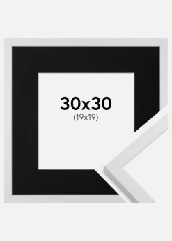 Ramme Trendy Hvid 30x30 cm - Passepartout Sort 20x20 cm