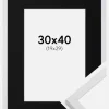 Ramme Trendy Hvid 30x40 cm - Passepartout Sort 20x30 cm
